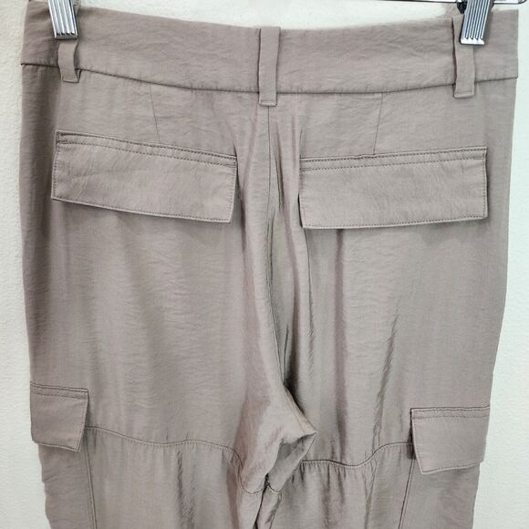 H&M Women Pants 2 Brown Viscose Blend Straight Leg Flat Front Regular Fit Cargo - Picture 4 of 7